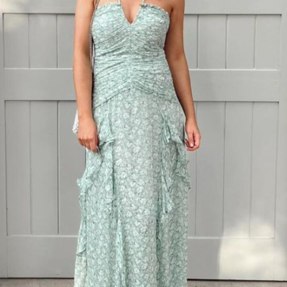Aurore Ruched Frill Maxi Dress Shona Joy